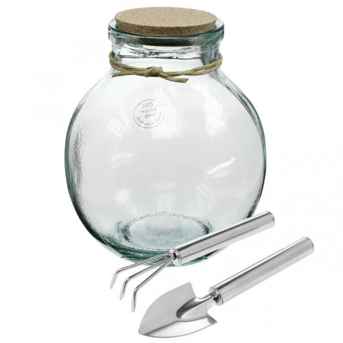 Artikel Flaskehavesæt glas med kork låg og værktøj Ø21cm H25cm