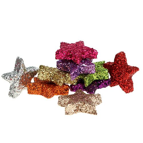 Floristik24 Borddekorationsstjerner assorterede farver 1,5 cm med glimmer 144stk