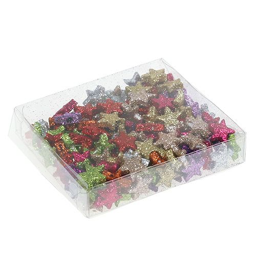 Floristik24 Borddekorationsstjerner assorterede farver 1,5 cm med glimmer 144stk