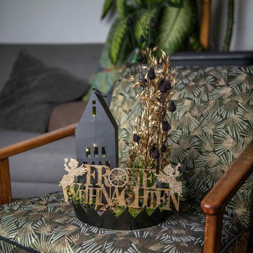 Floristik24 Borddekoration julekrone sort guld Ø25,5cm H6cm