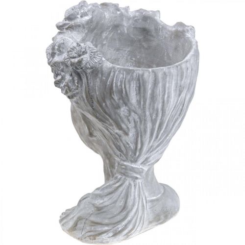 Artikel Plantehoved beton plantekasse kvindehoved hvidvasket H34cm