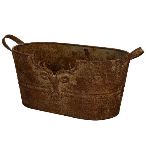 Oval metalskål med håndtag, hjortemotiv, rustfinish, 36 cm købe | Floristik24.dk