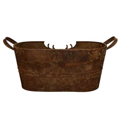 Oval metalskål med håndtag, hjortemotiv, rustfinish, 36 cm | Floristik24.dk