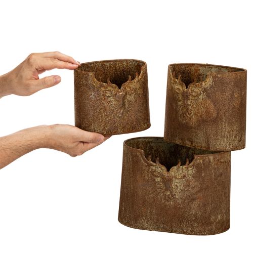 Plantepotte hjort metal oval rustik sæt med 3 24cm | Floristik24.dk