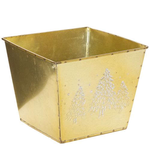 Metalplantekasse med glitrende grantræsmotiv, 18 cm