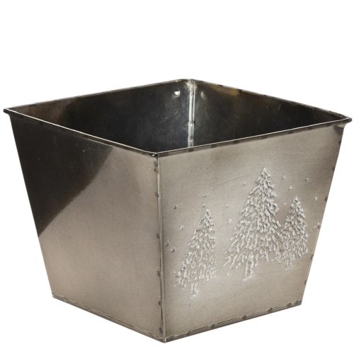 Firkantet metalplantekasse med grantræmotiv, 18 cm