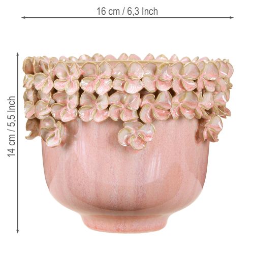 Artikel Urtepotte Keramik Pink – Elegant plantepotte med blomsterdekoration Ø16cm