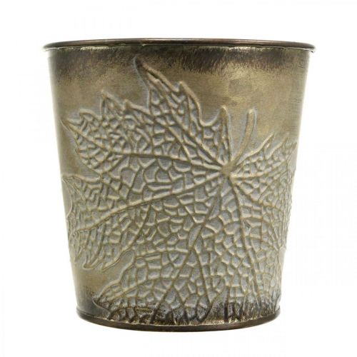 Artikel Plante til efterår, metalpotte med bladdekoration, gylden planter Ø10cm H10cm