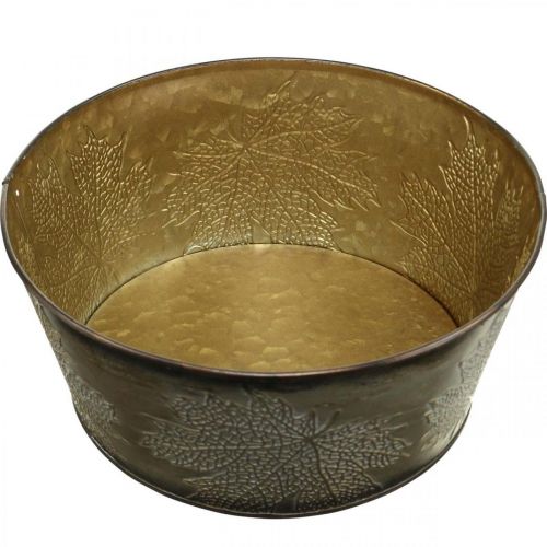 Floristik24 Efterårsskål, metalpotte med bladdekoration, gylden plantekrukke Ø25cm H10cm