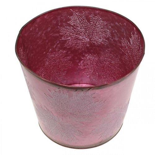 Artikel Efterårskrukke, plantespand, metaldekoration med blade vinrød Ø25,5cm H22cm