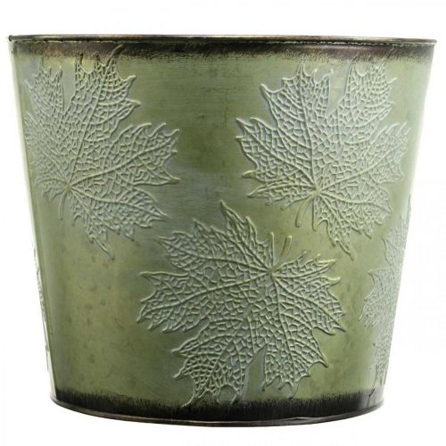 Artikel Planter, metalpotte med ahornblade, efterårsdekoration grøn Ø25,5cm H22cm