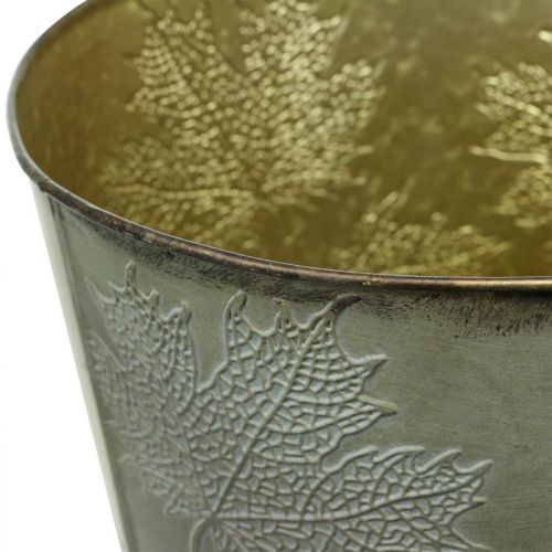 Artikel Plantekrukke, efterårsdekoration, metalkar med blade gylden Ø25,5cm H22cm