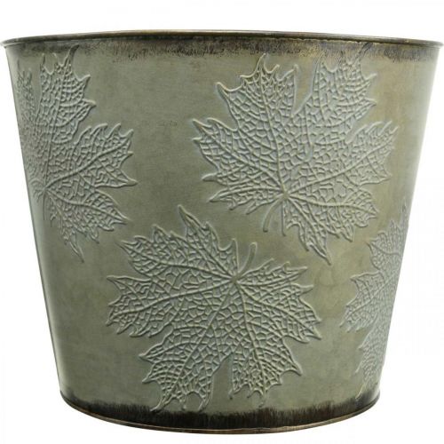 Artikel Plantekrukke, efterårsdekoration, metalkar med blade gylden Ø25,5cm H22cm