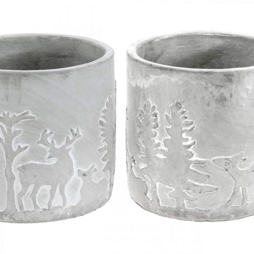 Floristik24 Plantekrukker med skovmotiv, adventsdekoration, plantekasse til jul, betondekoration Ø10,5cm H11cm 4stk.