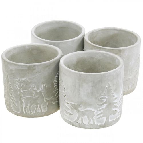 Floristik24 Plantekrukker med skovmotiv, adventsdekoration, plantekasse til jul, betondekoration Ø10,5cm H11cm 4stk.