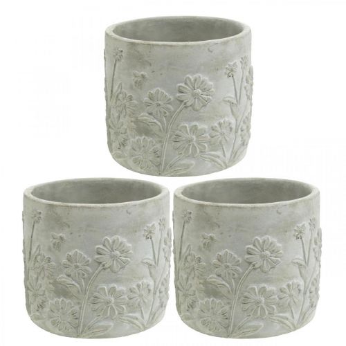 Floristik24 Plantekasse beton med blomstermønster plantekasse Ø12,5cm H11cm 3stk