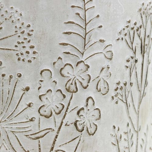 Artikel Betonurtepotte hvid med reliefblomster vintage Ø16cm