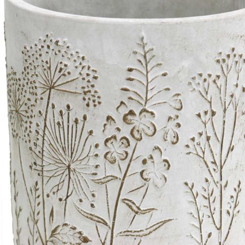 Floristik24 Vase beton hvid blomstervase med reliefblomster Ø12,5cm 2stk