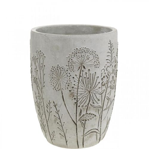 Floristik24 Vase beton hvid blomstervase med reliefblomster vintage Ø14,5cm