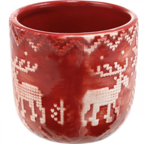 Floristik24 Keramisk dekoration med rensdyr, adventsdekoration, planter med norsk mønster rød / hvid Ø7,5cm H7cm 6stk.