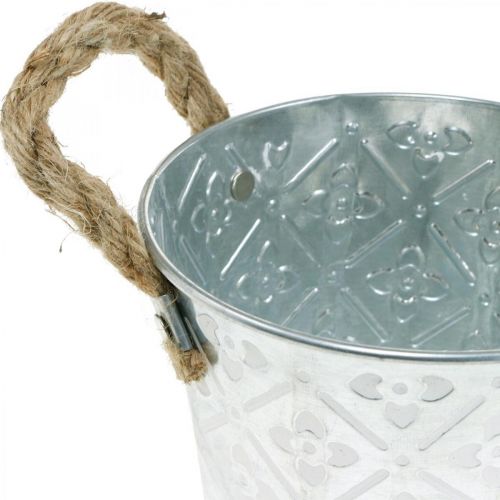 Floristik24 Plantekrukke med håndtag, dekorativ skål med blomstermønster, metalbeholder Ø14,5cm