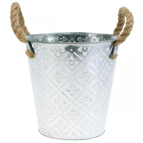 Artikel Metalkrukke til plantning, blomsterpotte med håndtag, planter med blomstermønster Ø18cm
