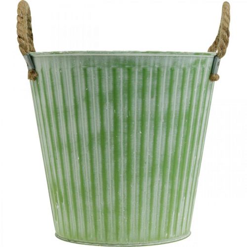 Artikel Plantespand, metalkrukke med håndtag, dekorativ plantekasse til plantning pink/grøn/gul shabby chic Ø12cm H10cm sæt med 3 stk.