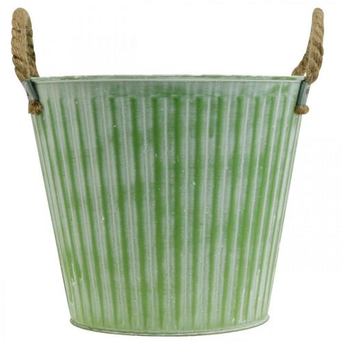 Artikel Dekorativ krukke, metalspand til plantning, plantekasse med håndtag, pink/grøn/gul shabby chic Ø14,5cm H13cm sæt med 3 stk.