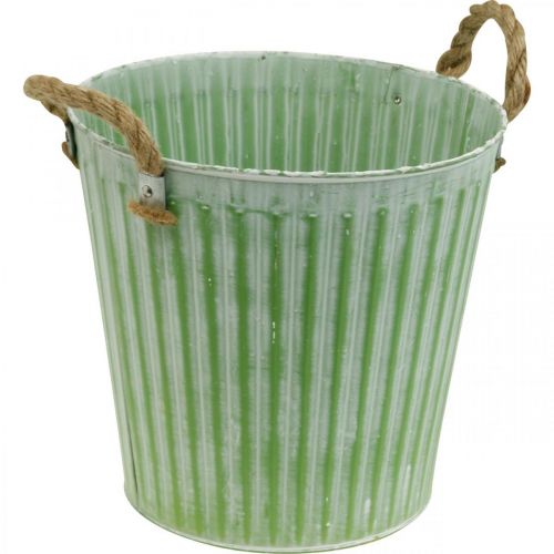 Artikel Dekorativ krukke, metalspand til plantning, plantekasse med håndtag, pink/grøn/gul shabby chic Ø14,5cm H13cm sæt med 3 stk.