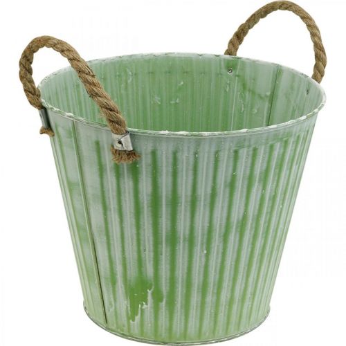 Artikel Plantespand, metalkrukke med håndtag, dekorativ plantekasse til plantning pink/grøn/gul shabby chic Ø12cm H10cm sæt med 3 stk.