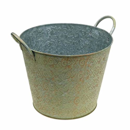 Floristik24 Spand grøn med håndtag Ø26cm vintage look planter metal rust