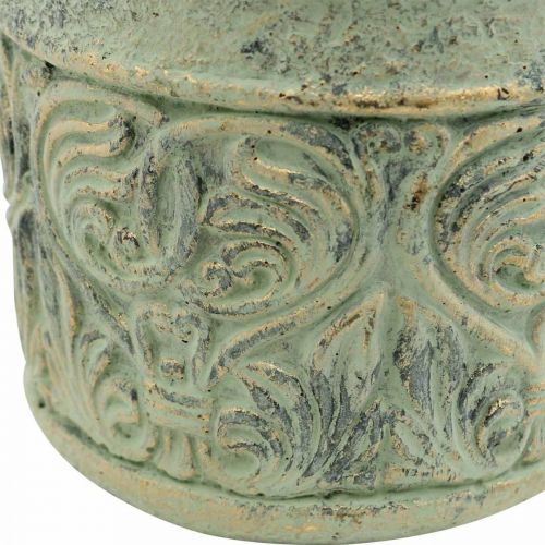 Floristik24 Plantekrukke antikt look grønt, guld urtepotte beton Ø9,5cm H10,5cm
