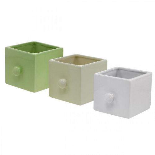 Artikel Keramisk plantekasse, skuffe til beplantning, firkantet, 12×10,5×9,5cm 3 stk.