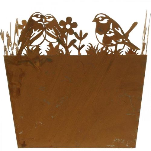 Artikel Plantekrukke, metaldekoration med fugle, cachepotte, spring patina H15,5cm