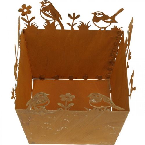 Artikel Plantekrukke, metaldekoration med fugle, cachepotte, spring patina H15,5cm