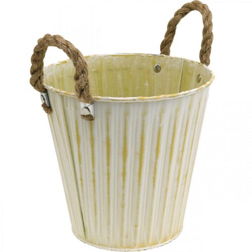 Floristik24 Metalkrukke, forårsdekoration, plantekasse med hanke Gul Shabby Chic Ø18cm H17,5cm