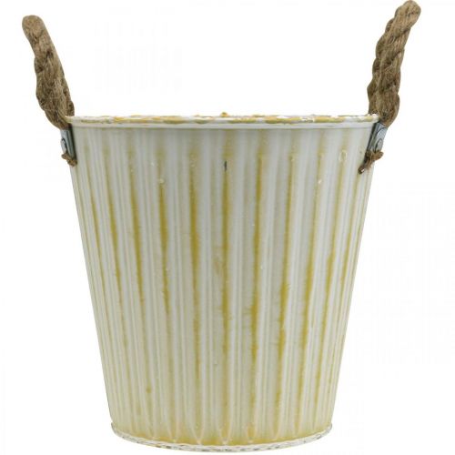 Artikel Metalkrukke, forårsdekoration, plantekasse med hanke Gul Shabby Chic Ø18cm H17,5cm