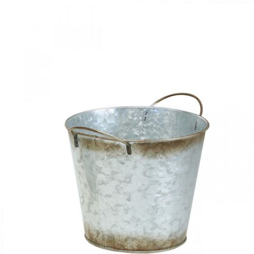 Artikel Dekorativ potte med hanke, plantespand, sølvmetalkar, patina Ø17cm H16,5cm