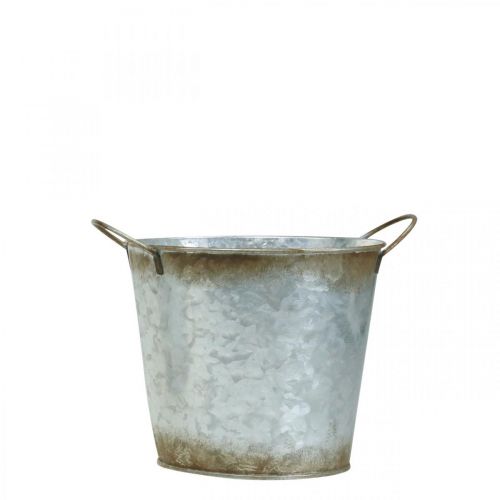 Artikel Dekorativ potte med hanke, plantespand, sølvmetalkar, patina Ø17cm H16,5cm