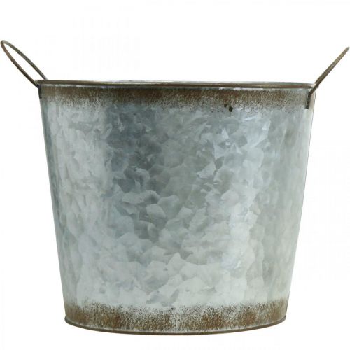 Artikel Plantekrukke med hanke, dekorativ skål rustdekoration, metalkar sølv Ø26cm H25,5cm