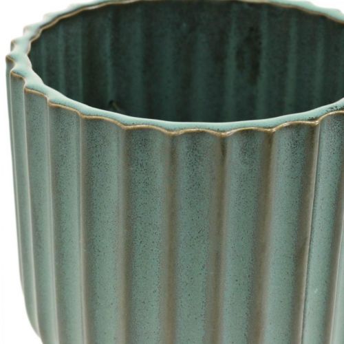 Floristik24 Plantekrukke, keramikkar, bølgepottegrøn, brun Ø11,5cm H12,5cm