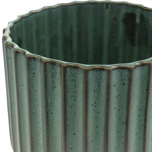 Floristik24 Keramisk urtepotte, blomsterdekoration, bølget plantekasse grøn, brun Ø15,5cm H16,5cm