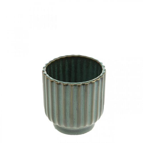 Floristik24 Mini urtepotte, keramisk plantekasse, bølgepotte grøn, brun Ø8cm H8,5cm