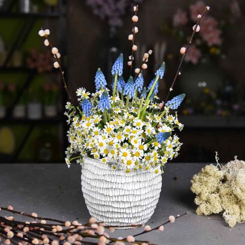 Floristik24 Plantekasse beton hvid vintage urtepotte honeycomb H13cm Ø12,5cm 2stk