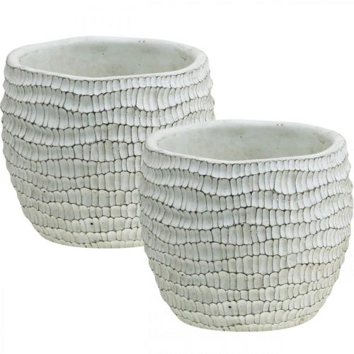 Floristik24 Plantekasse beton hvid vintage urtepotte honeycomb H13cm Ø12,5cm 2stk