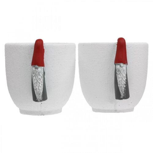 Artikel Julekrukke med nisse, adventsdekoration, betonkasse hvid, rød Ø8cm H12,5cm 2stk.