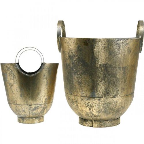 Floristik24 Antik plantekasse med håndtag Dekorativ potte metal Ø31 / 25cm, sæt med 2