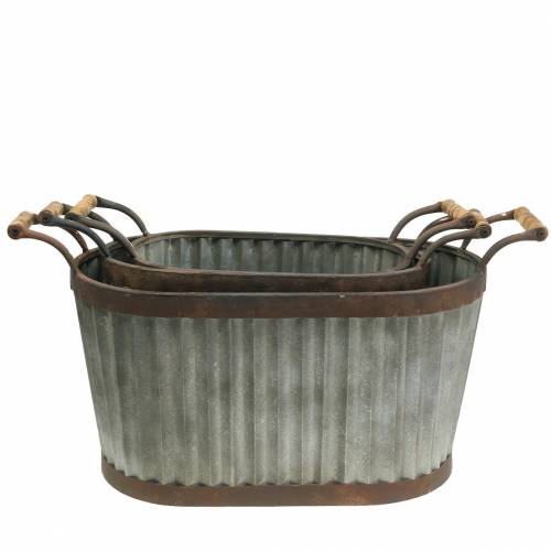 Floristik24 Plantekasse med håndtag ovalt metal 45/50/60 cm sæt af 3