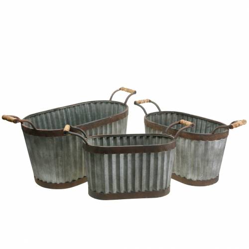 Floristik24 Plantekasse med håndtag ovalt metal 45/50/60 cm sæt af 3