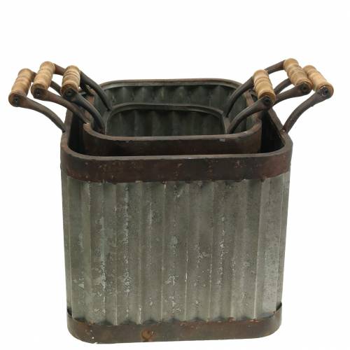 Artikel Planter med håndtag, firkantet industriel stil 36 / 31,5 / 24cm, sæt med 3